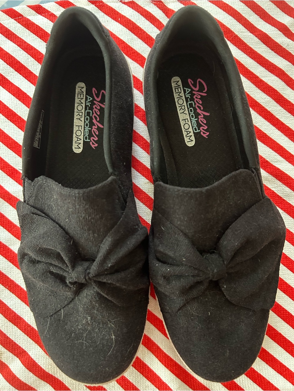 Skechers Black Bow-Accent Slip-On Flats with Memory Foam